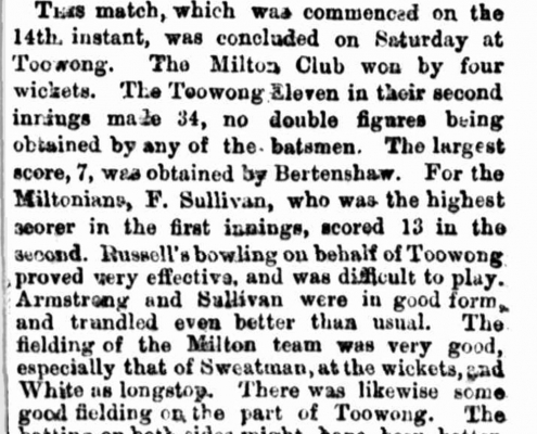 History of Cricket in Toowong